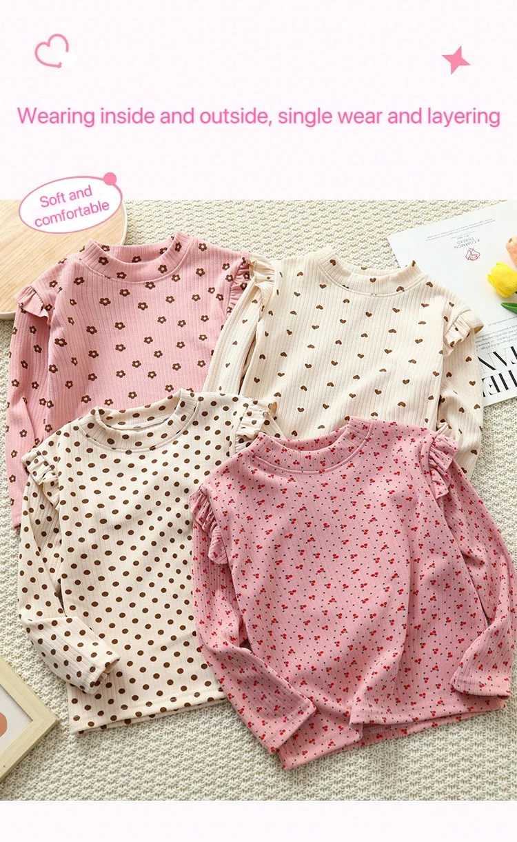 1pcs Autumn Winter Children's T-Shirts Baby Floral Print Tops Kids Round Neck Long Sleeve Base Shirt Girls Tshirts Clothes