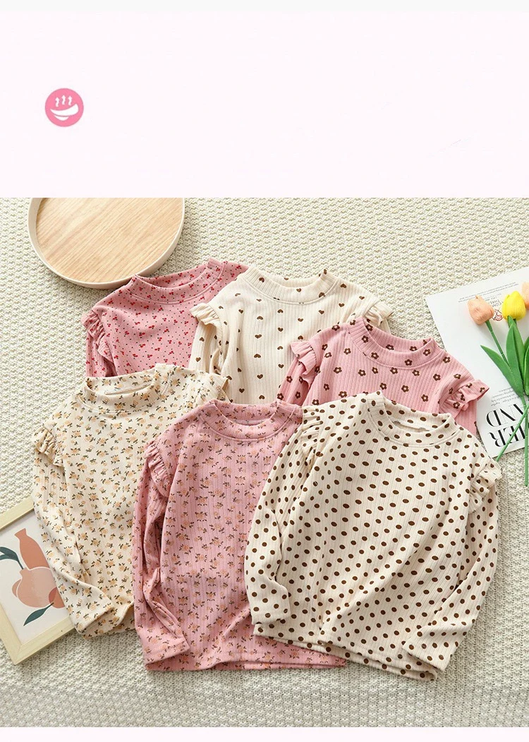 1pcs Autumn Winter Children's T-Shirts Baby Floral Print Tops Kids Round Neck Long Sleeve Base Shirt Girls Tshirts Clothes
