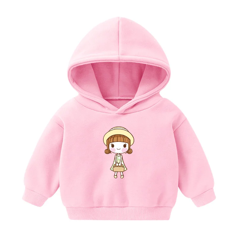 1pcs Boys Girls Thick Velvet Cartoon Tees Kids Solid Casual Fashion Warm Autumn Winter Sweatshirt Hoodie Baby Cloths Infant Tops