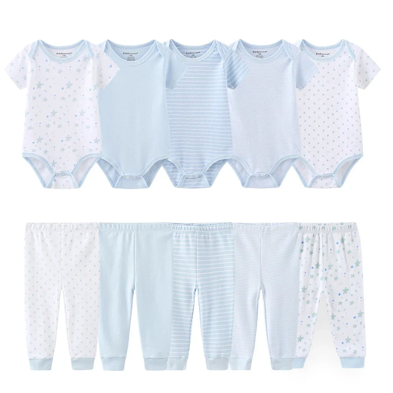 Kiddiezoom 10 Pcs/Lot Four Seasons Fashion Unisex Baby Boy Girl Clothing Set Soft Newborn Bodysuits+Pants Infant Outfit Gift