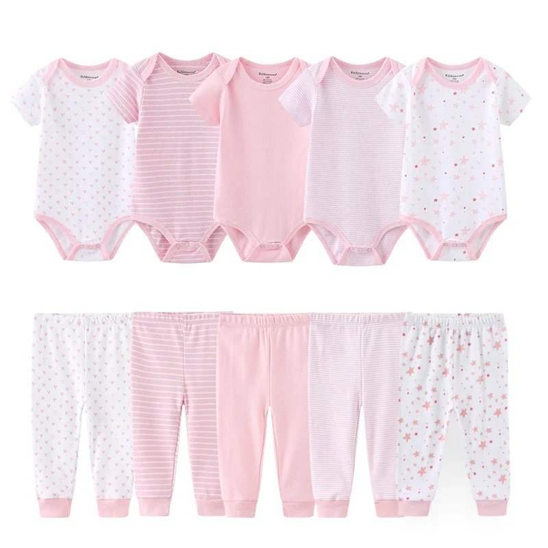 Kiddiezoom 10 Pcs/Lot Four Seasons Fashion Unisex Baby Boy Girl Clothing Set Soft Newborn Bodysuits+Pants Infant Outfit Gift