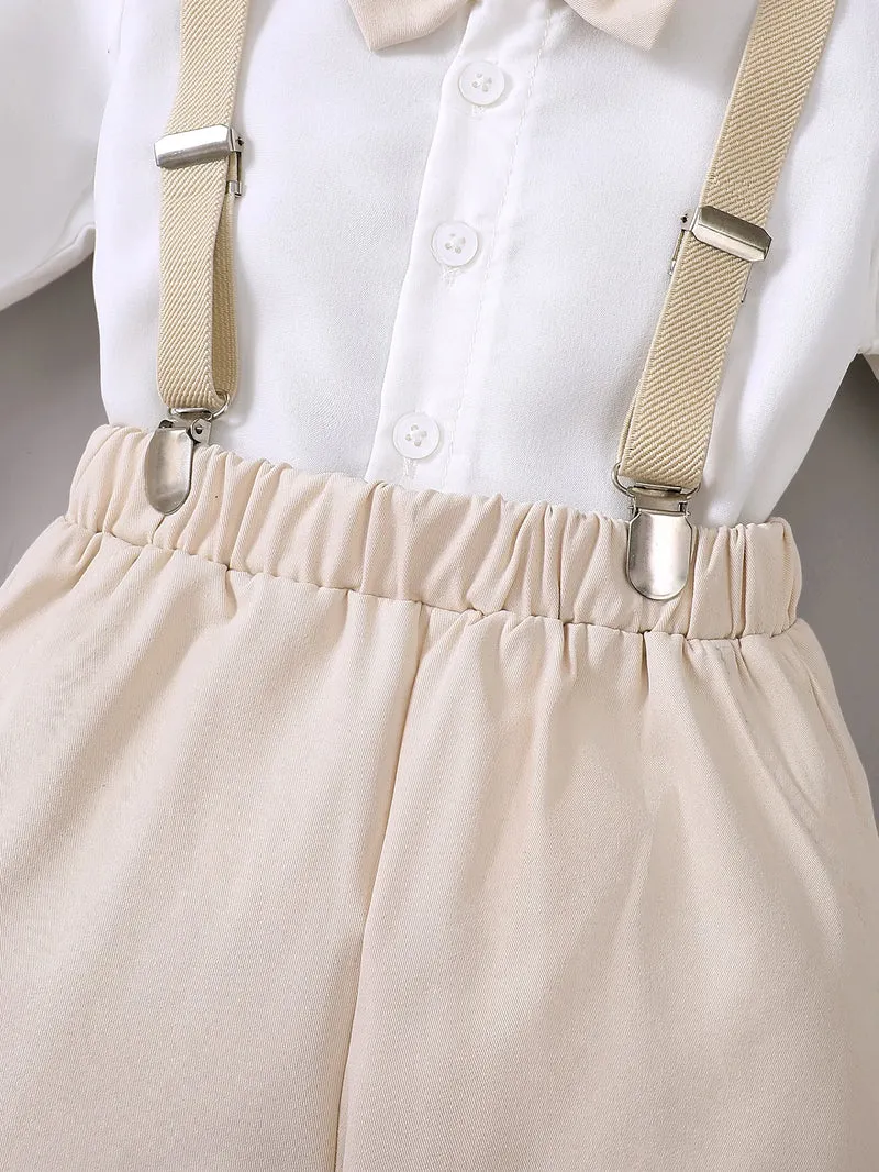Summer 0-1 Years Old Infant Baby Boys Long Shirt And Strap Pants Little Gentleman 2-Piece Set
