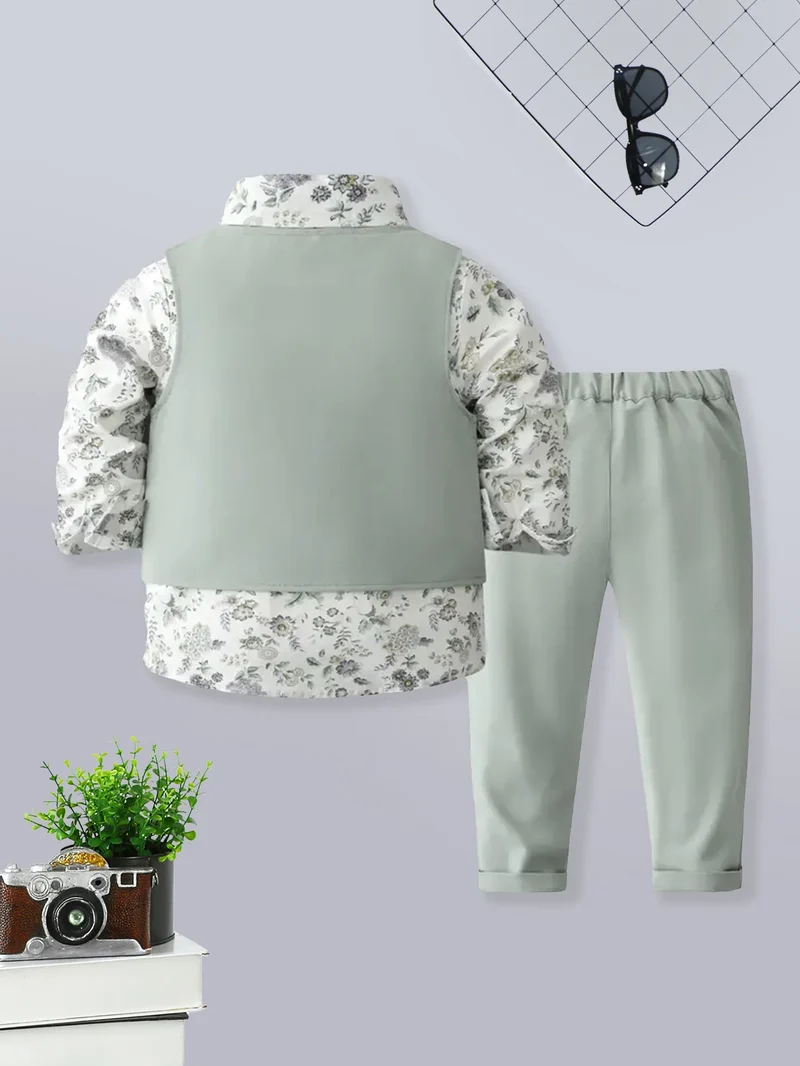 Summer 0-1 Years Old Infant Baby Boys Long Shirt And Strap Pants Little Gentleman 2-Piece Set