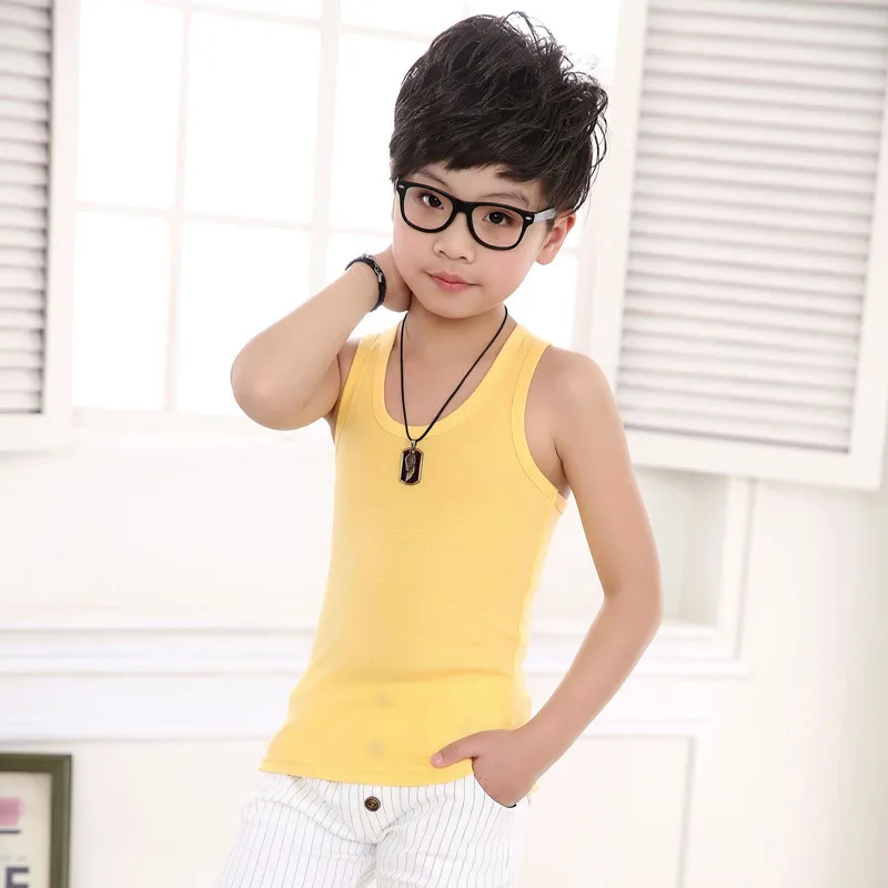 Boys Round Neck Sleeveless Stretch Undershirt Girls Seamless Cotton Wide Strap Racerback Tank Children Kids Vests 2T-14 Years