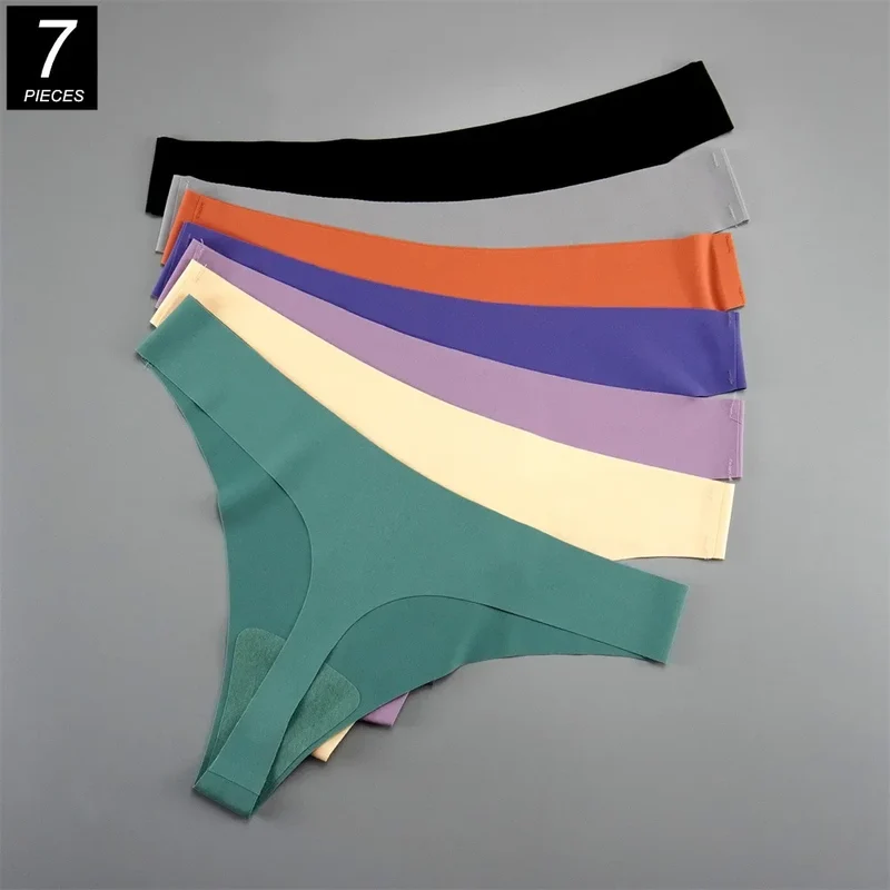7 PCS/Set Fast Send Seamless Thong Women G String Sexy Ice Silk Panty Female Underwear Fitness Panties Plus Size