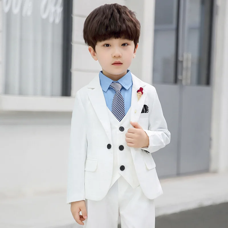 Spring Autumn Formal Boys Suit Set Children Party Host Wedding Costume Little Kids Blazer Vest Pants Clothing Sets