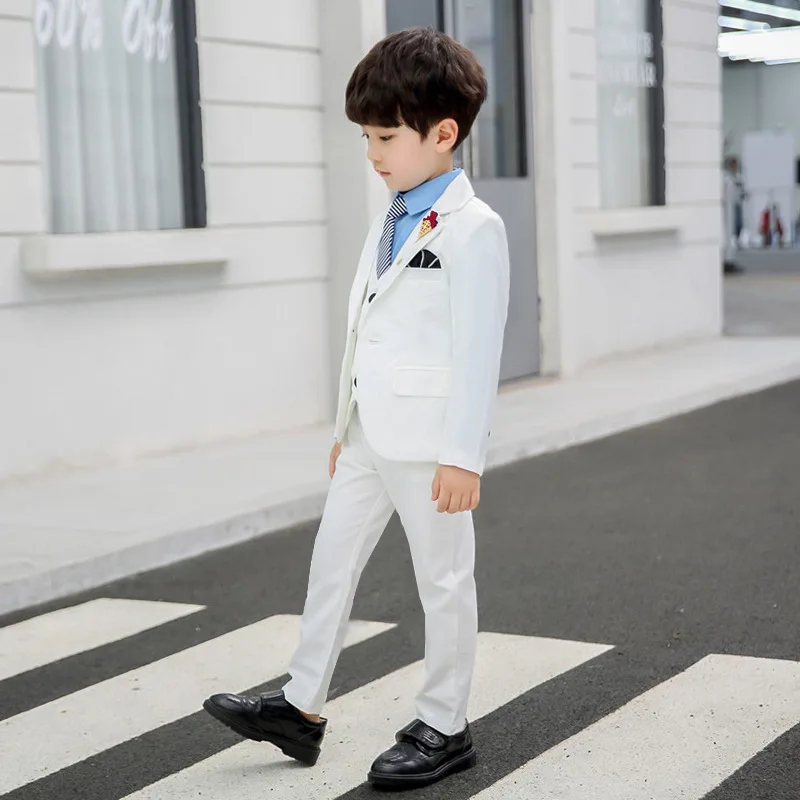 Spring Autumn Formal Boys Suit Set Children Party Host Wedding Costume Little Kids Blazer Vest Pants Clothing Sets