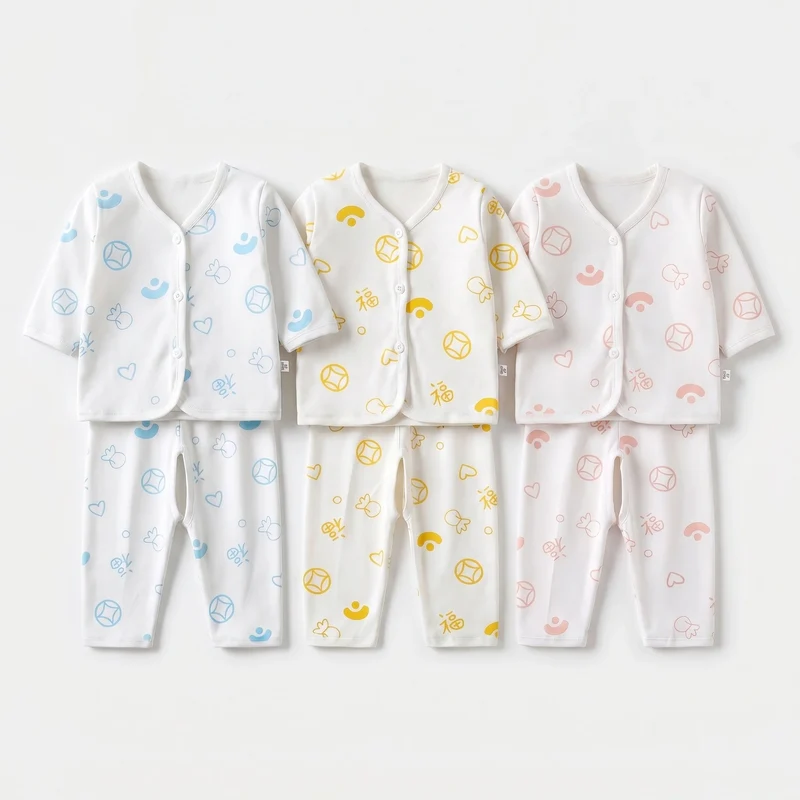 Newborn Children Thickened Warm Cotton Clothes Baby Tie Underwear Monk Suit Spring Fall and Winter Two-Piece Set