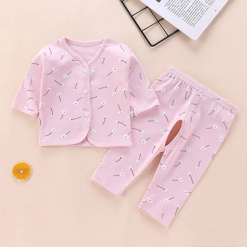 Newborn Children Thickened Warm Cotton Clothes Baby Tie Underwear Monk Suit Spring Fall and Winter Two-Piece Set