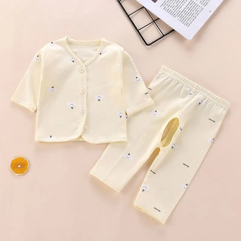 Newborn Children Thickened Warm Cotton Clothes Baby Tie Underwear Monk Suit Spring Fall and Winter Two-Piece Set
