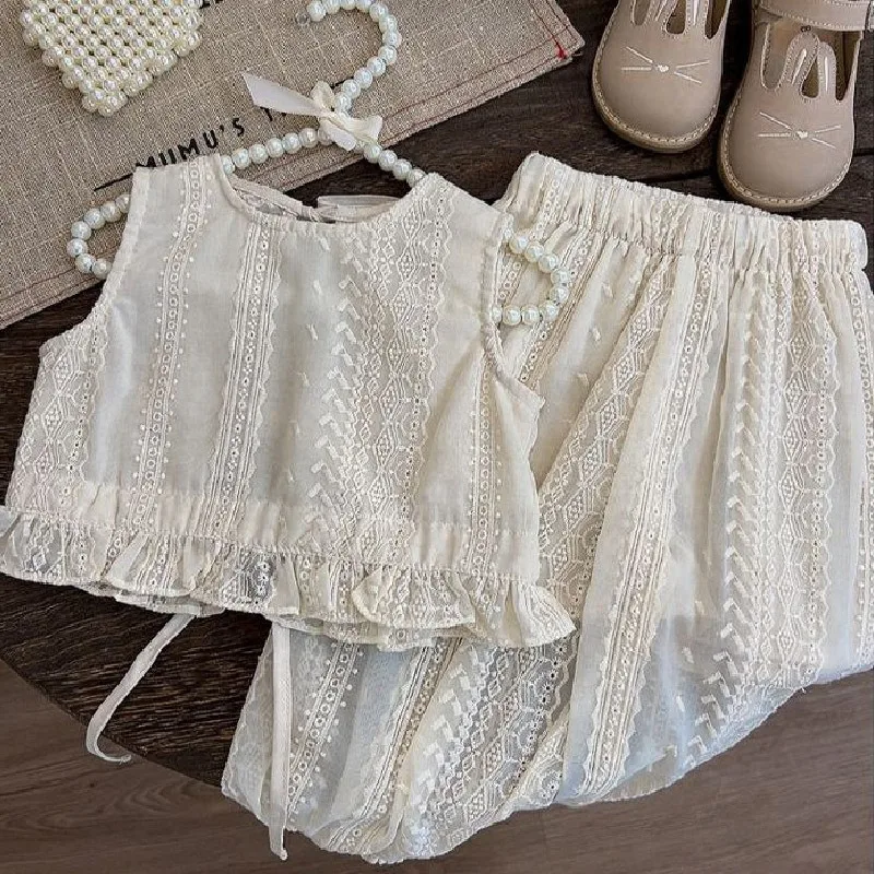 Girls' Summer Thin Suit 2024 Young Children Fashion Style Vest Wide Leg Pants Style Two-piece Set of Fashion
