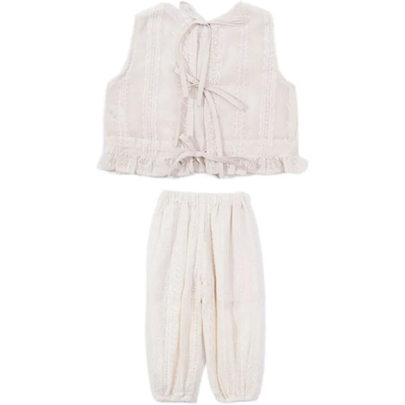 Girls' Summer Thin Suit 2024 Young Children Fashion Style Vest Wide Leg Pants Style Two-piece Set of Fashion