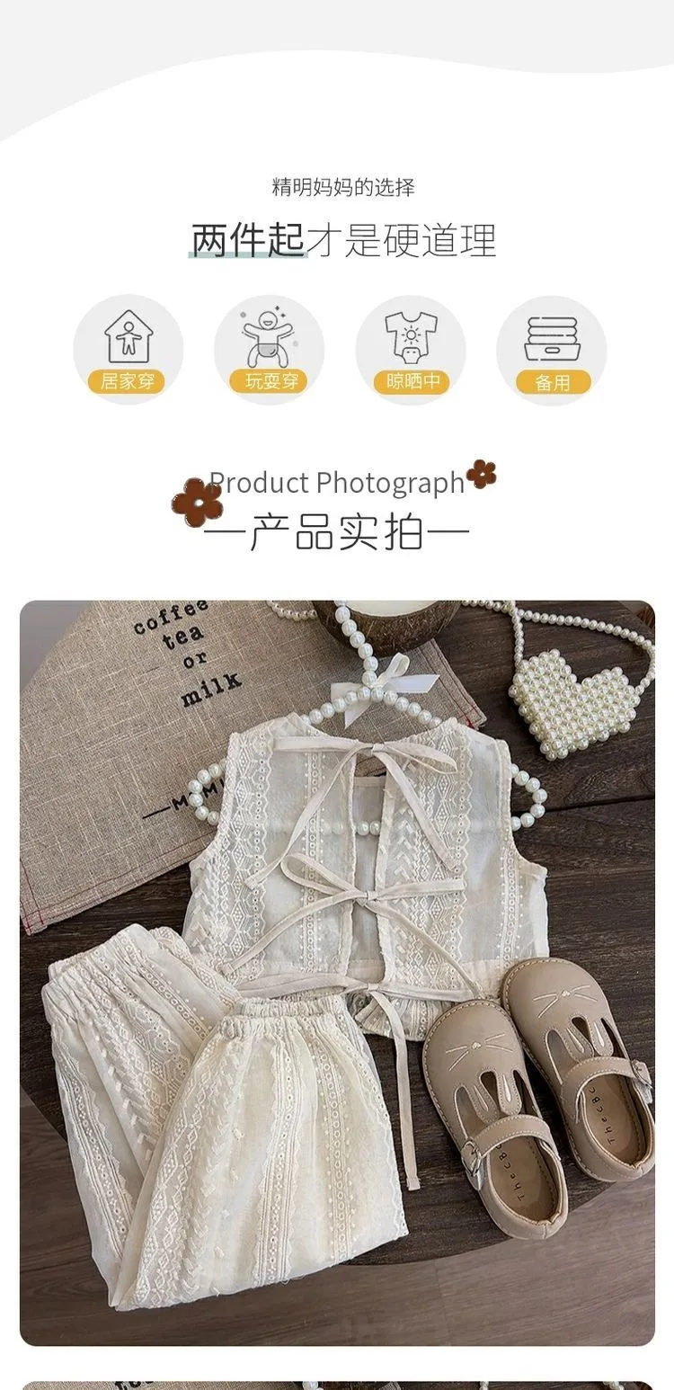 Girls' Summer Thin Suit 2024 Young Children Fashion Style Vest Wide Leg Pants Style Two-piece Set of Fashion