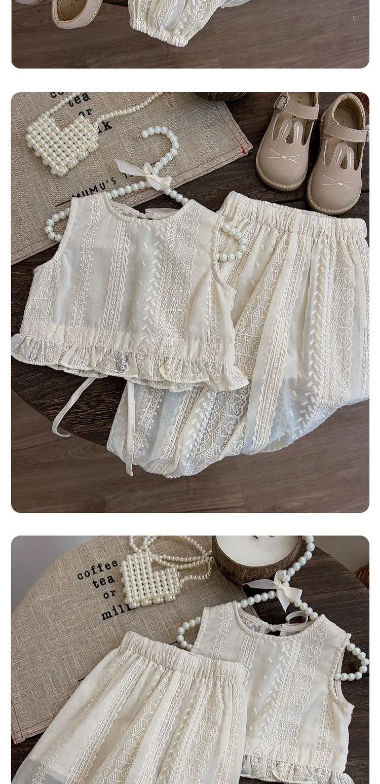 Girls' Summer Thin Suit 2024 Young Children Fashion Style Vest Wide Leg Pants Style Two-piece Set of Fashion