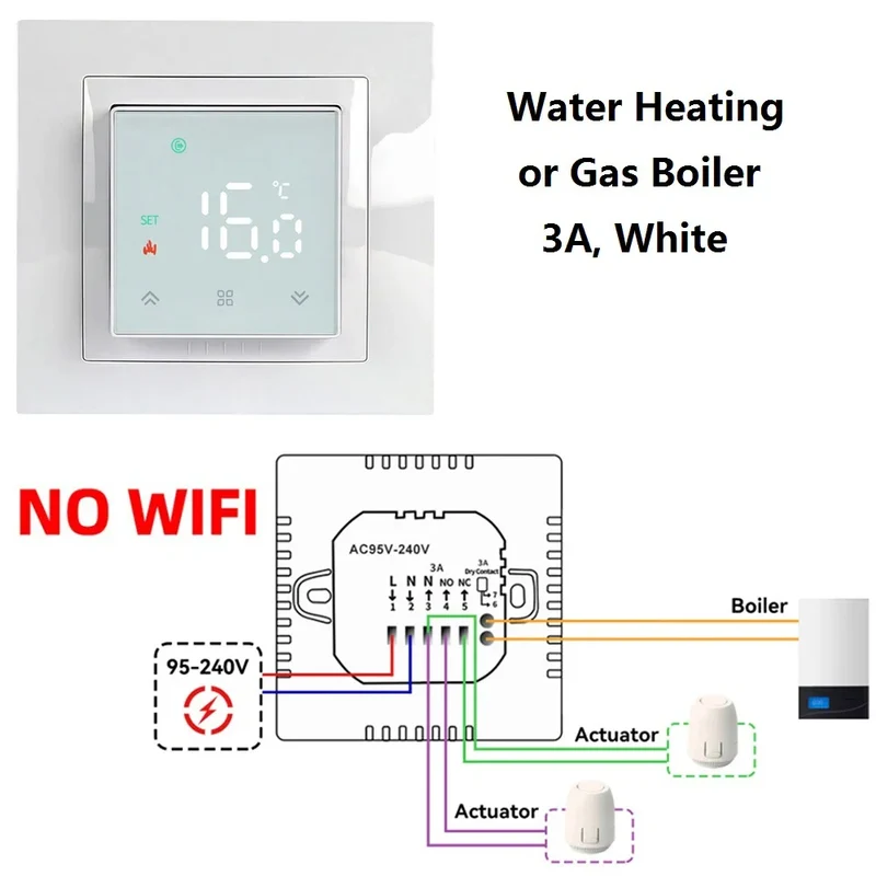 Room Thermostat Square Convex LCD Panel Child Lock Floor Heating System Programmable Smart WIFI Thermostat
