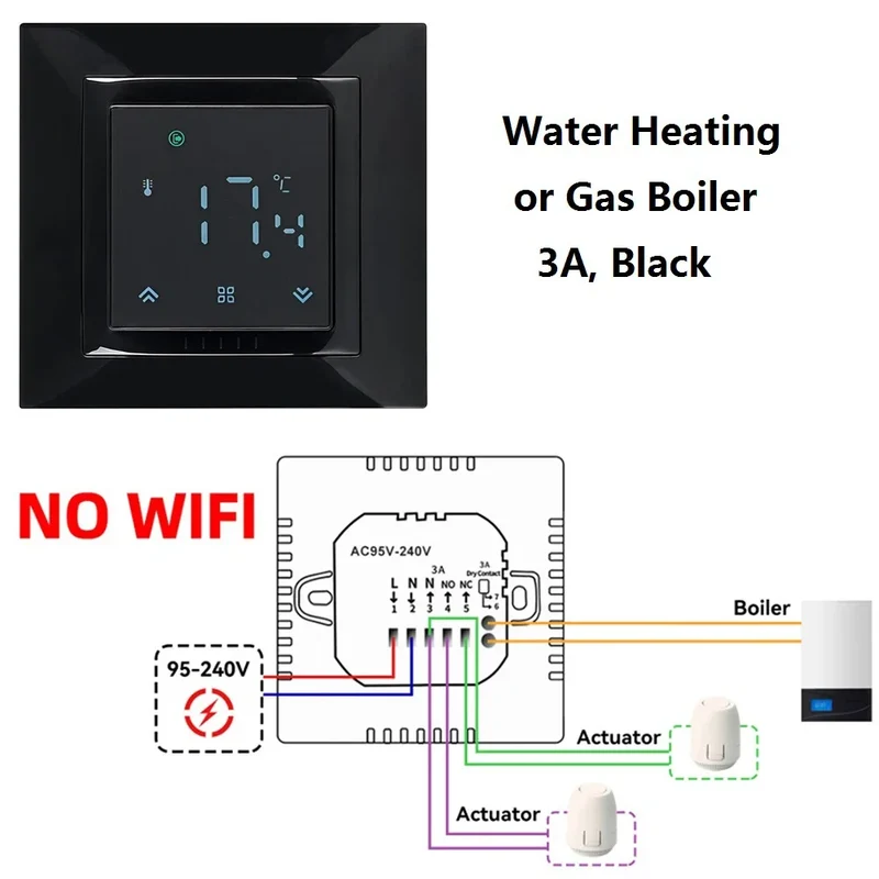 Room Thermostat Square Convex LCD Panel Child Lock Floor Heating System Programmable Smart WIFI Thermostat
