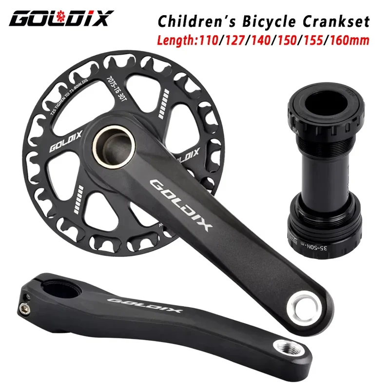 GOLDIX Children Bicycle Crankset 110mm/127mm/140mm/150mm/155mm/160mm Crank MTB Kid Crankset 28T-36T Chainring for SRAM