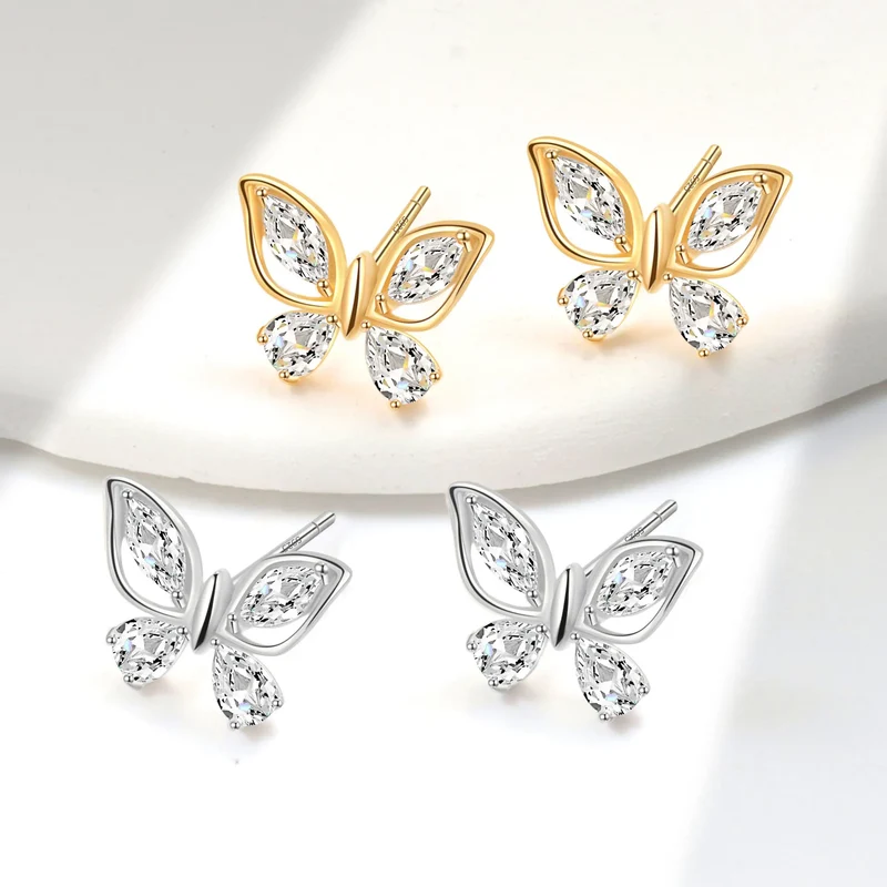 Butterfly Earrings Fashion Animal Jewelry Wholesale 925 Sterling Silver Zircon Cute Girl Gift Children 18K Gold Plated Jewelry