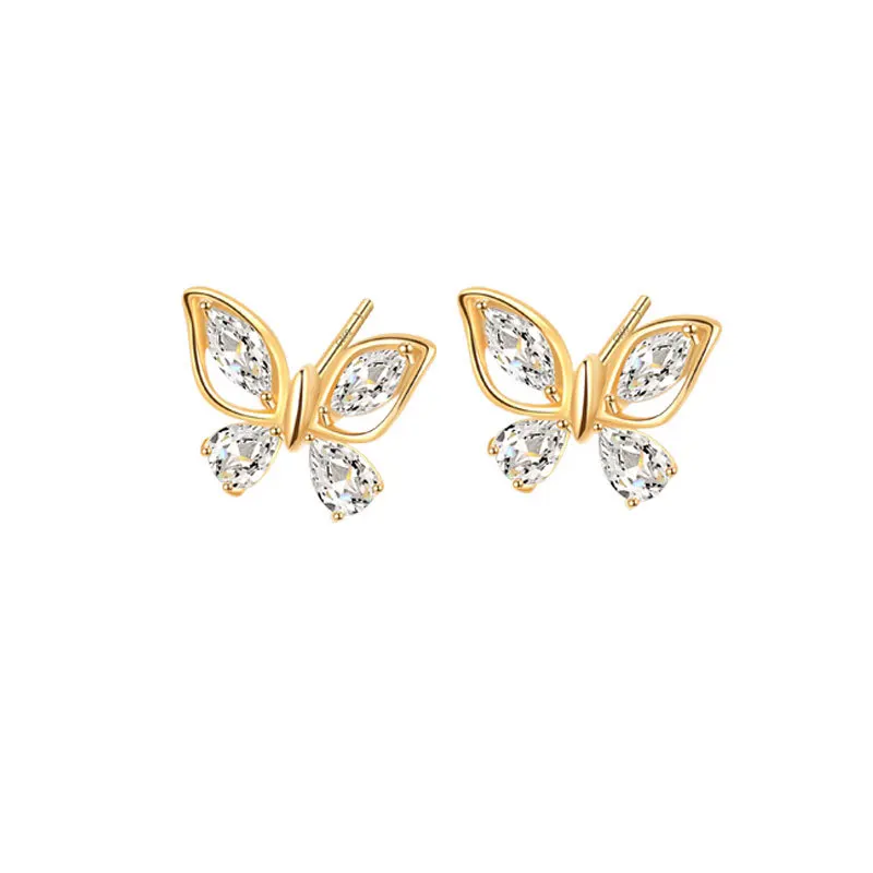 Butterfly Earrings Fashion Animal Jewelry Wholesale 925 Sterling Silver Zircon Cute Girl Gift Children 18K Gold Plated Jewelry