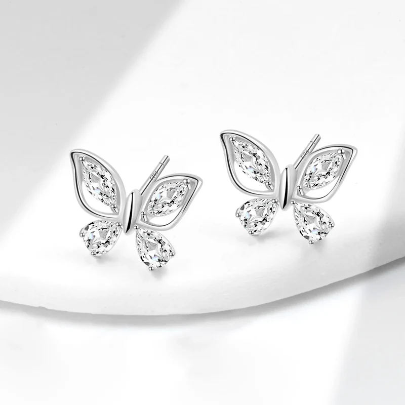 Butterfly Earrings Fashion Animal Jewelry Wholesale 925 Sterling Silver Zircon Cute Girl Gift Children 18K Gold Plated Jewelry