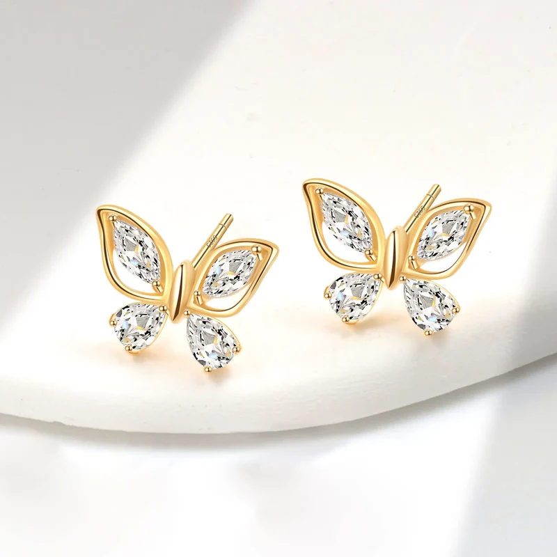 Butterfly Earrings Fashion Animal Jewelry Wholesale 925 Sterling Silver Zircon Cute Girl Gift Children 18K Gold Plated Jewelry