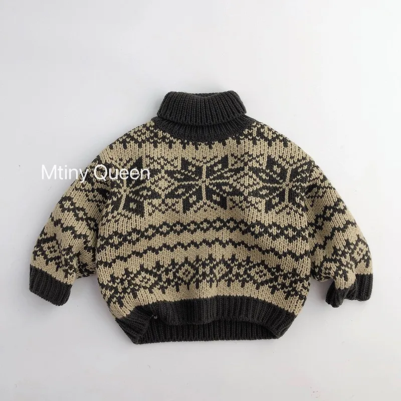 Baby Turtleneck Sweater Children Clothing Tops 1-6 Year Boys Girls Knitted Tops Children's Korean Kids Toddler Boys Sweaters