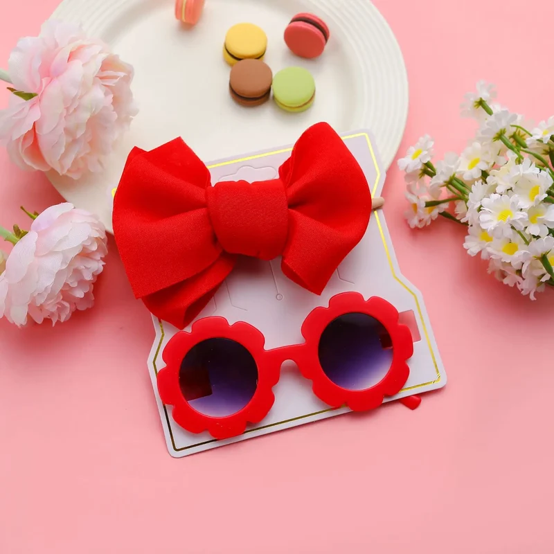 New Children Sunglasses Bow Set Cartoon Baby Toys Children Sunshade Glasses Hairbands Headdress Girl Hair Clips