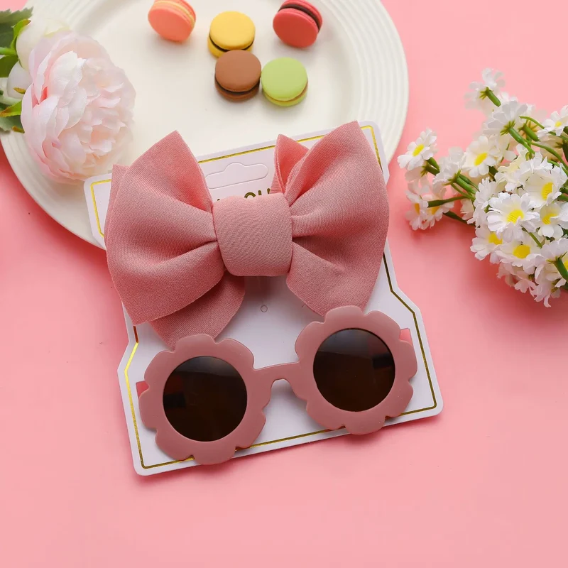 New Children Sunglasses Bow Set Cartoon Baby Toys Children Sunshade Glasses Hairbands Headdress Girl Hair Clips