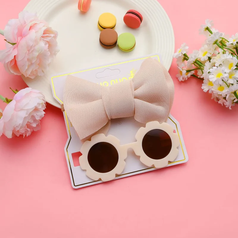 New Children Sunglasses Bow Set Cartoon Baby Toys Children Sunshade Glasses Hairbands Headdress Girl Hair Clips