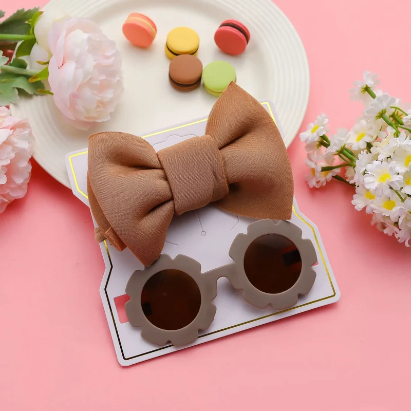 New Children Sunglasses Bow Set Cartoon Baby Toys Children Sunshade Glasses Hairbands Headdress Girl Hair Clips