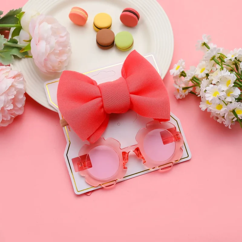 New Children Sunglasses Bow Set Cartoon Baby Toys Children Sunshade Glasses Hairbands Headdress Girl Hair Clips