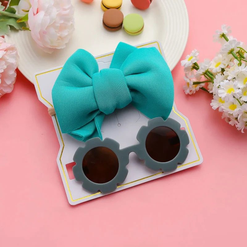 New Children Sunglasses Bow Set Cartoon Baby Toys Children Sunshade Glasses Hairbands Headdress Girl Hair Clips