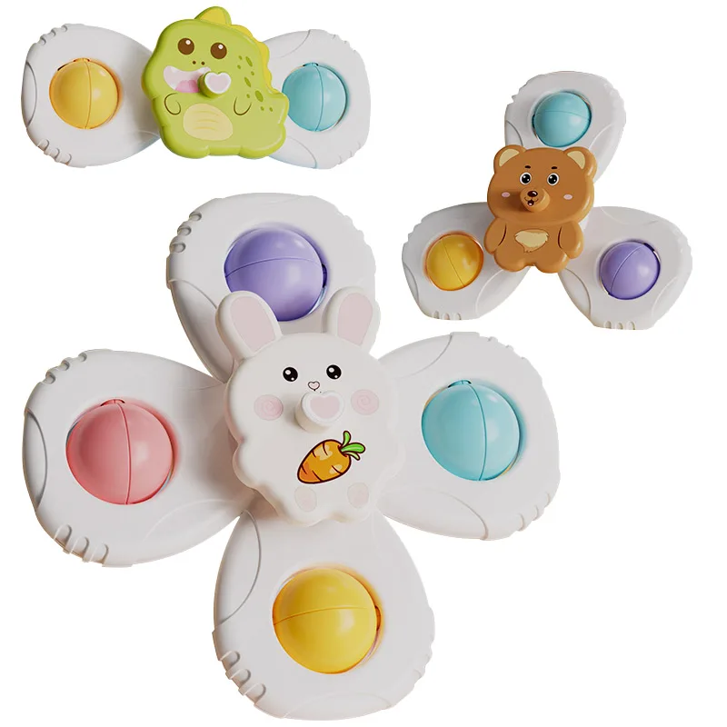 Cartoon suction cups for babies table fun spinning tops Children baby soothing toy Fidgety spinner grip training Splashing toy