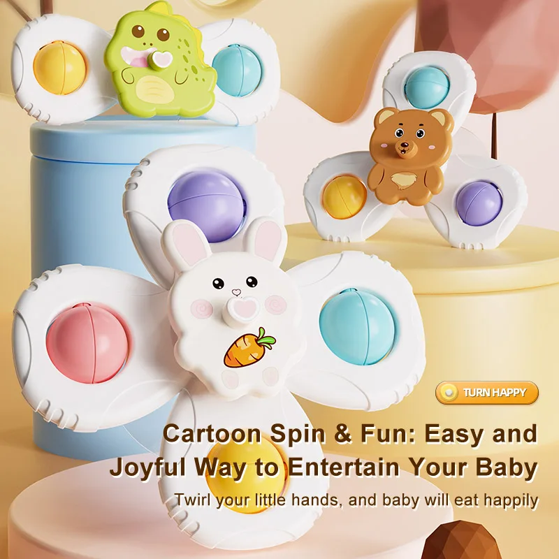 Cartoon suction cups for babies table fun spinning tops Children baby soothing toy Fidgety spinner grip training Splashing toy