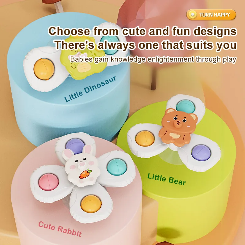 Cartoon suction cups for babies table fun spinning tops Children baby soothing toy Fidgety spinner grip training Splashing toy