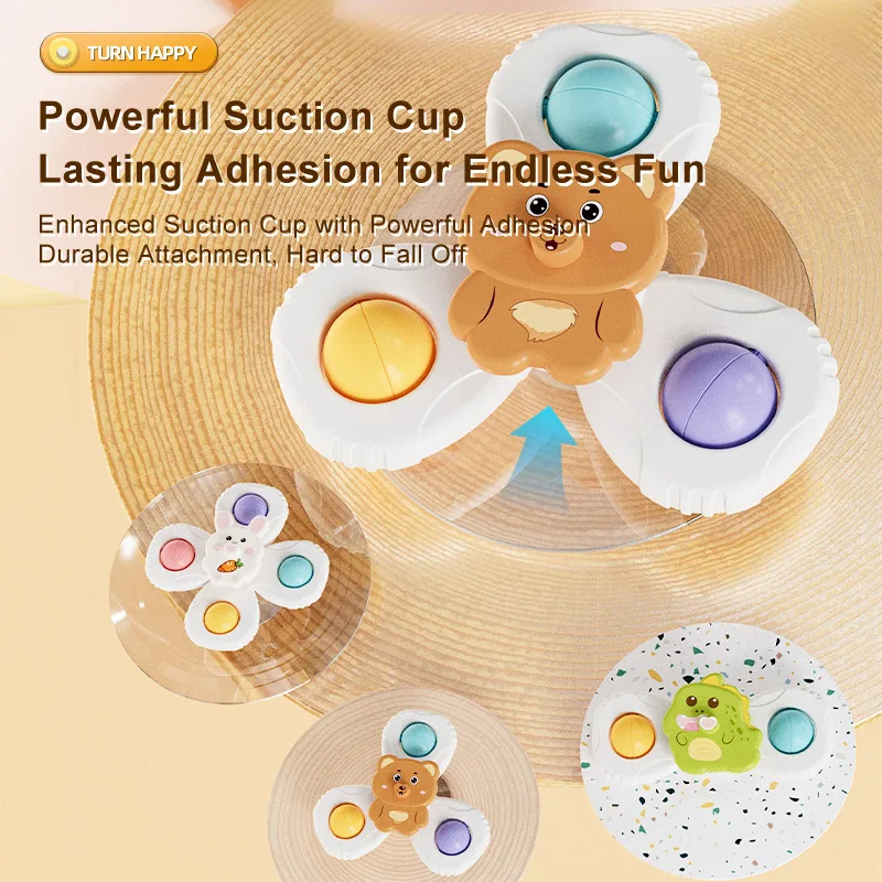 Cartoon suction cups for babies table fun spinning tops Children baby soothing toy Fidgety spinner grip training Splashing toy