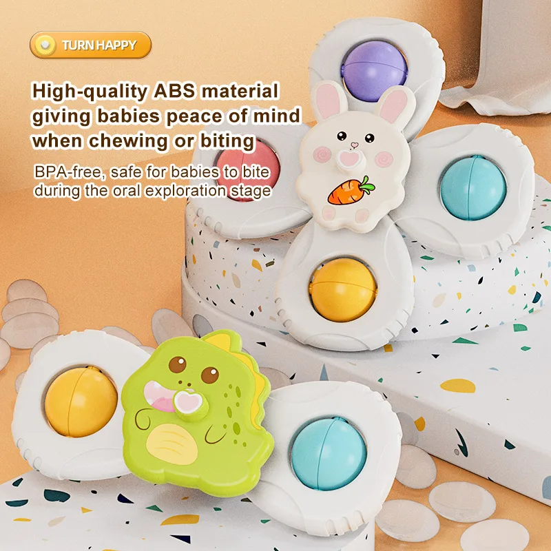 Cartoon suction cups for babies table fun spinning tops Children baby soothing toy Fidgety spinner grip training Splashing toy