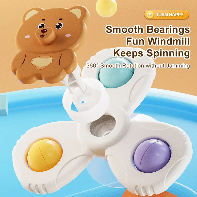 Cartoon suction cups for babies table fun spinning tops Children baby soothing toy Fidgety spinner grip training Splashing toy