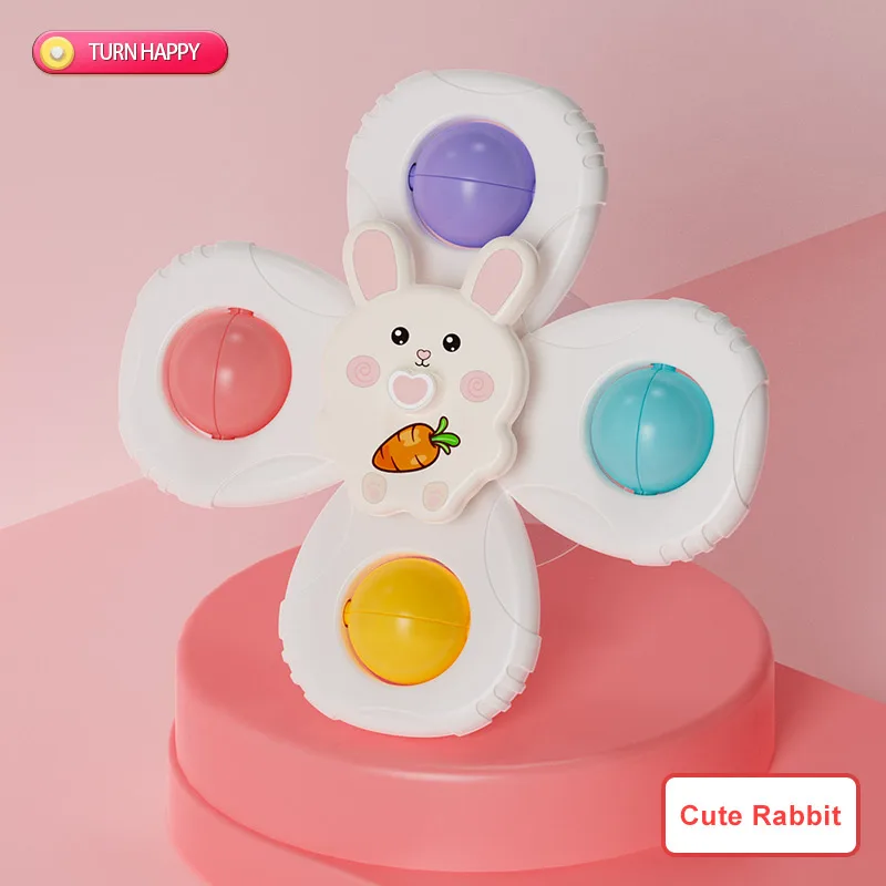 Cartoon suction cups for babies table fun spinning tops Children baby soothing toy Fidgety spinner grip training Splashing toy