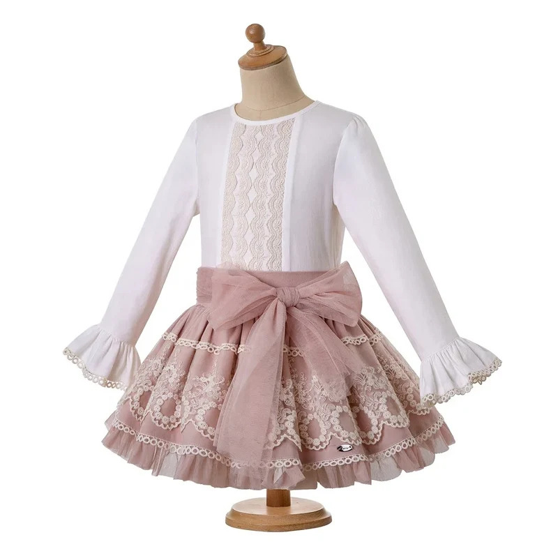 OEM Pettigirl Valentines Outfits in Children Casual Lace Vintage Dresses with Headband Wholesale Boutique Clothing 1BAG=1PCS