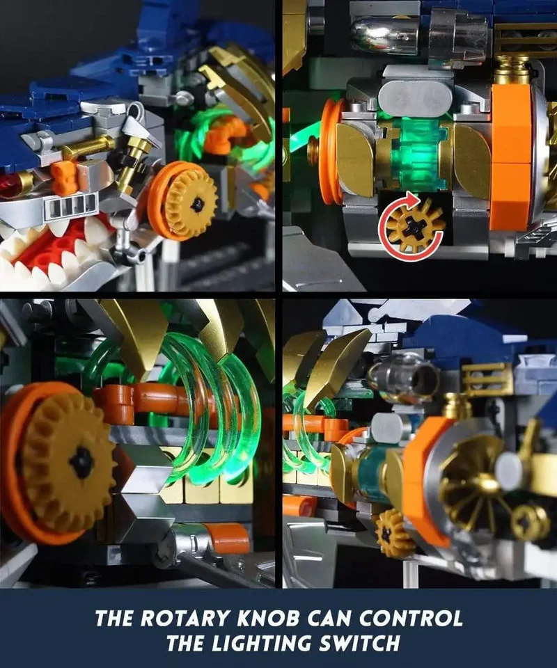 Half-mechanical Shark Building Block Movable Model, Boy with Lights, Punk-style Assembly Toy