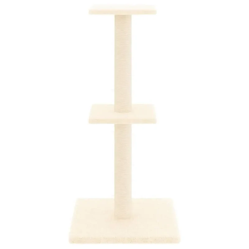 W2B VidaXL Modern Cream Cat Tree 28.7 in Tall Engineered Wood and Wool Plush with Sisal for Cats Toy
