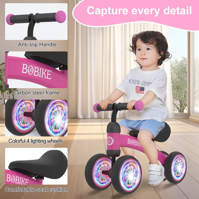 Baby Balance Bike Toys for 12-36 Months Kids Toy Boy and Girls Gifts Toddler Best First Birthday Gift (Rose Red-Light)