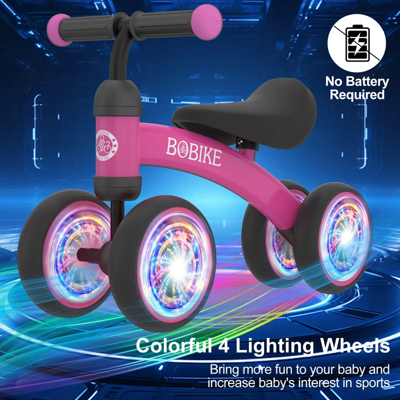 Baby Balance Bike Toys for 12-36 Months Kids Toy Boy and Girls Gifts Toddler Best First Birthday Gift (Rose Red-Light)