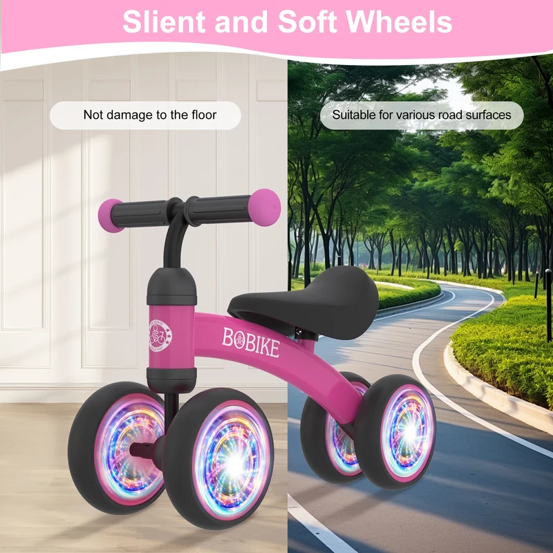 Baby Balance Bike Toys for 12-36 Months Kids Toy Boy and Girls Gifts Toddler Best First Birthday Gift (Rose Red-Light)