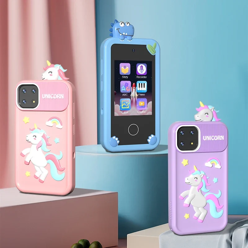 Unisex 4G Kids Smart Desktop Phone with 2.8 Inch Touch Screen Toy Camera Learning Toy Made of Wood for Children