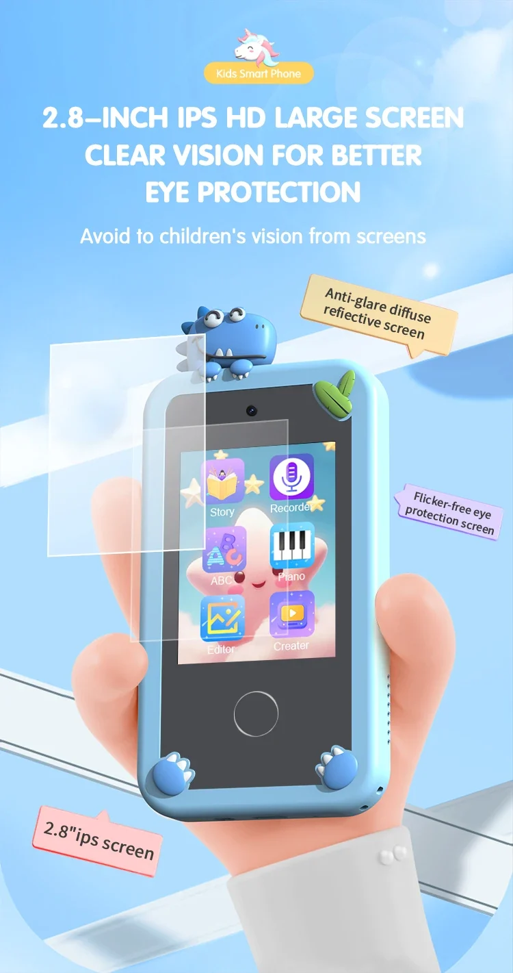 Unisex 4G Kids Smart Desktop Phone with 2.8 Inch Touch Screen Toy Camera Learning Toy Made of Wood for Children