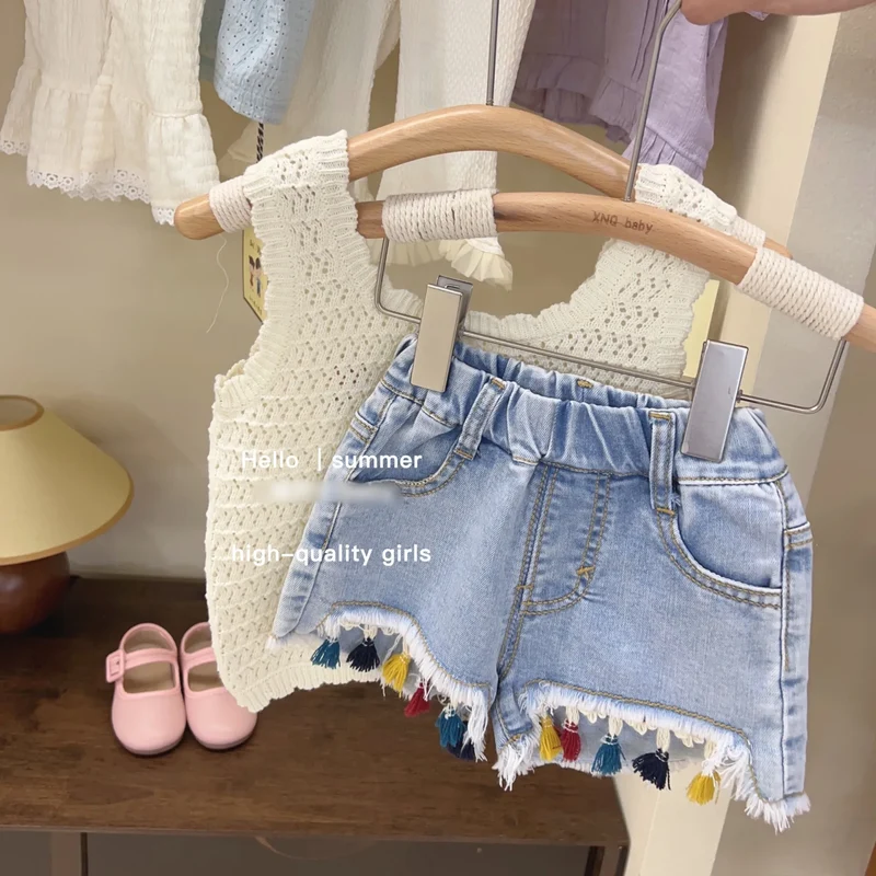 Summer Baby Girl Outfit Set New Born Baby Girl Clothes 2 Pcs Vest Pant Fashion Print Kids Denim Shorts Korea Style