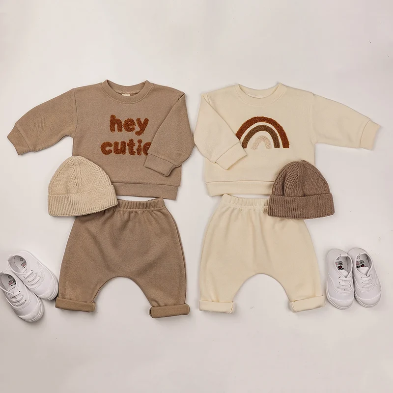 2024 Spring Baby Boys Clothes Cute Organic Cotton Sets Girls Long Sleeve Casual Sweatshirt+Pants 2pcs Kids Clothes Sports Suit