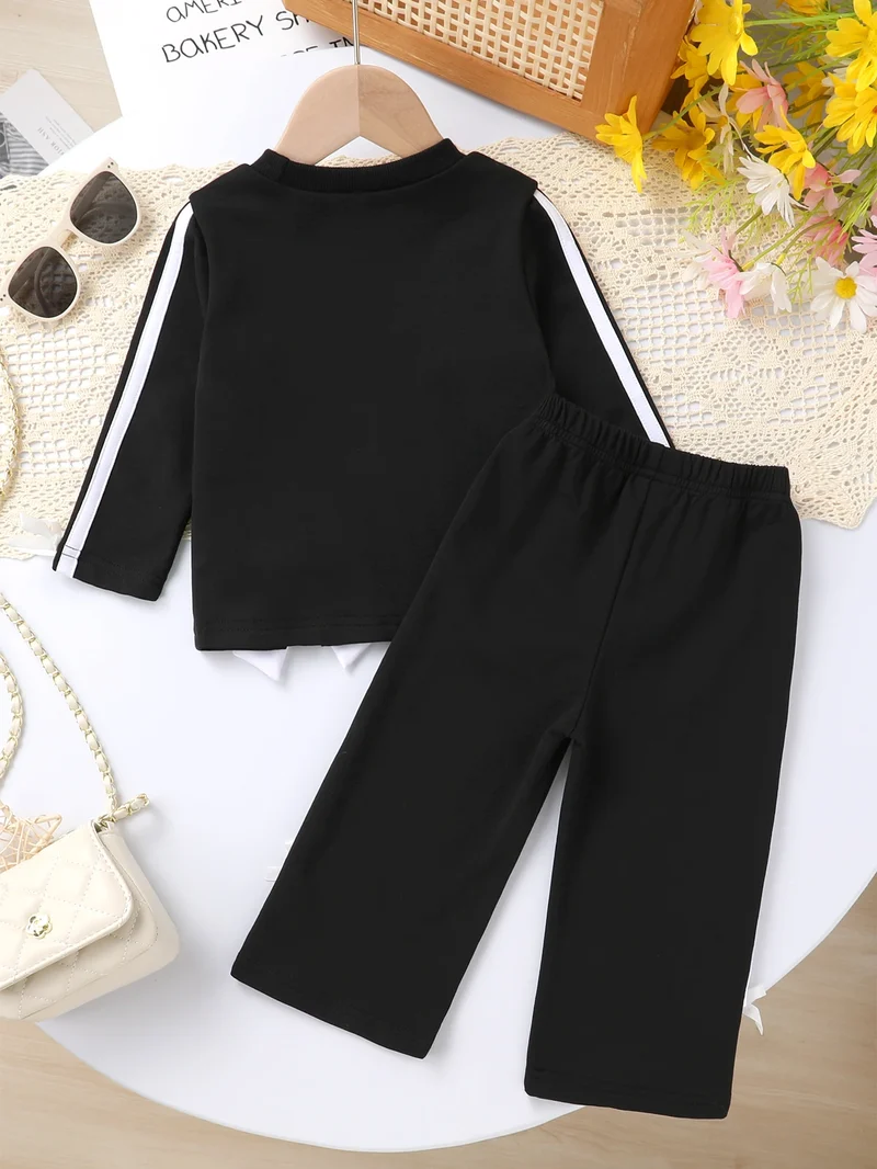 Baby Girls' Spring Outfit Set, Cute Bow Decor Long Sleeve Sweatshirt & Casual Soft Pants